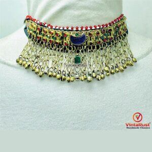 Traditional Afghan Statement Choker Necklace: Handmade Tribal Choker with Bells